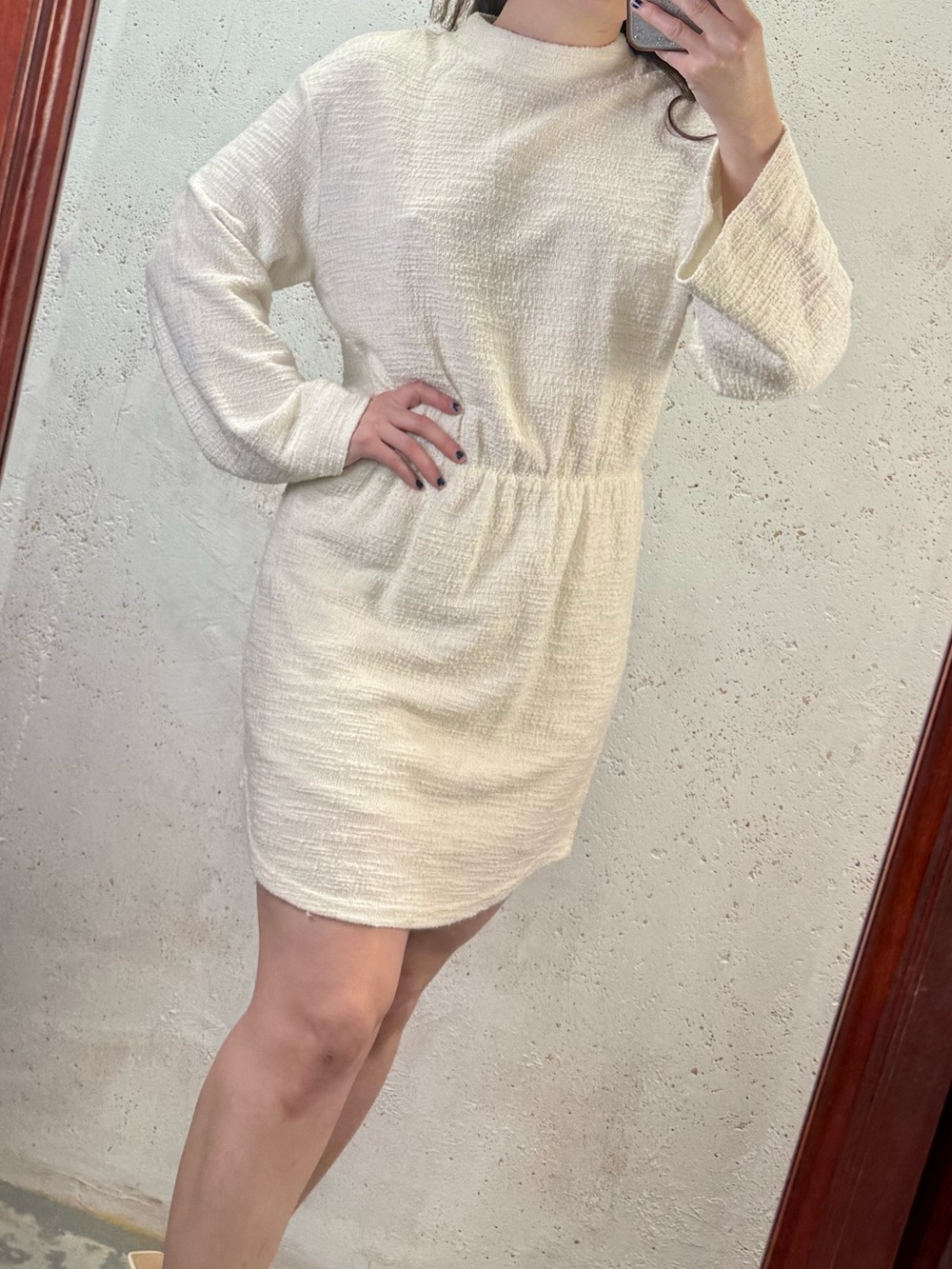 Anthropologie dolan Cream Textured Long Sleeve Mini Dress Size Medium - Picture 6 of 16